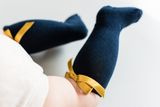 Knee High Socks Dark Blue With Gold Ribbon