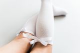Knee High Socks White With a White Ribbon