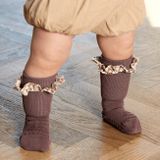 Kids&#039; Non-Slip Bamboo Socks Grey Melange with Ruffle
