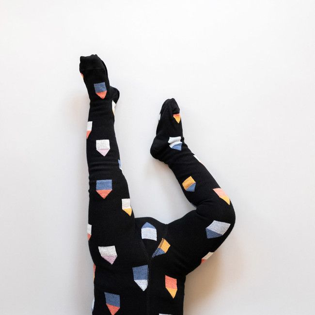 Kids' Black Cotton Tights Houses