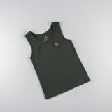 Children's dark green tank top made of organic cotton with a playful patch