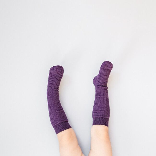 Kids’ Ribbed Knee High Socks Eggplant