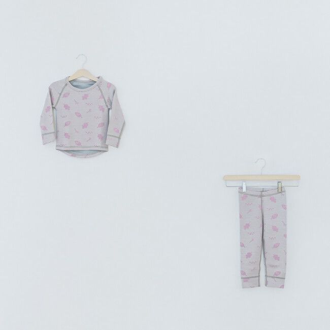 Kids' Merino Wool Thermal Set Autumn – Old Pink Print
